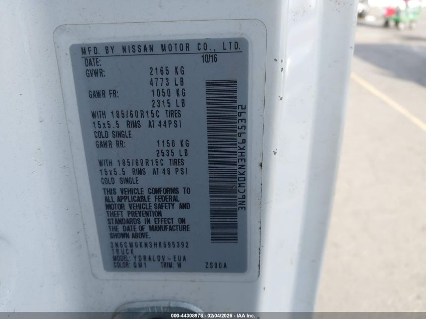 2017 Nissan Nv200 S VIN: 3N6CM0KN3HK695392 Lot: 44308978