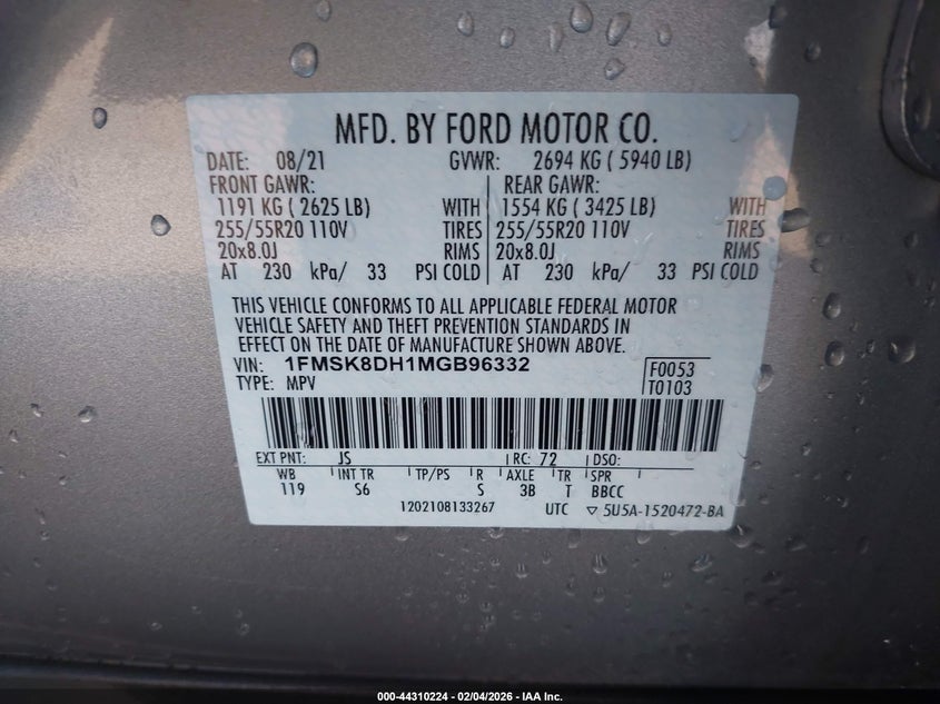 2021 Ford Explorer 2.3 Xlt silver Lot 111044310224 Vin 1FMSK8DH1MGB96332