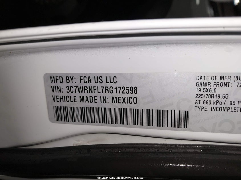 2024 Ram 5500 Chassis Tradesman/Slt/Laramie/Limited VIN: 3C7WRNFL7RG172598 Lot: 44310415