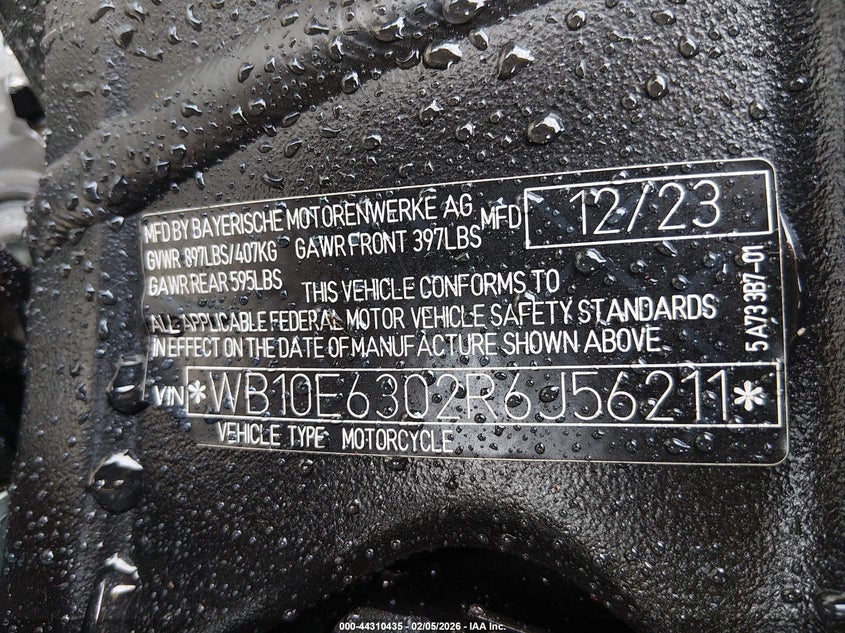 2024 BMW S 1000 Rr VIN: WB10E6302R6J56211 Lot: 44310435