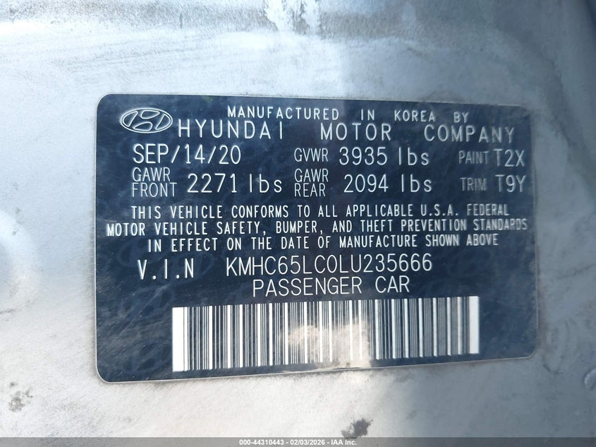 2020 Hyundai Ioniq Hybrid Blue VIN: KMHC65LC0LU235666 Lot: 44310443