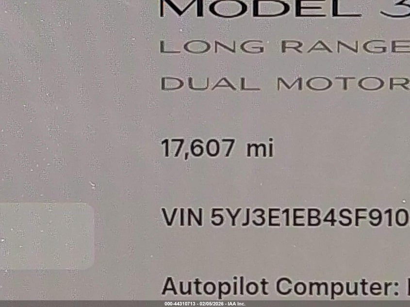 2025 Tesla Model 3 Long Range All-Wheel Drive VIN: 5YJ3E1EB4SF910267 Lot: 44310713
