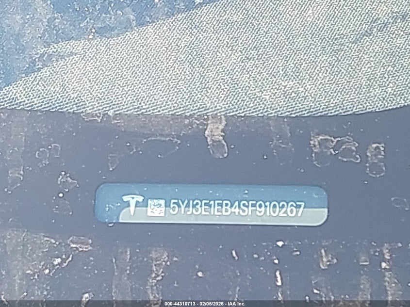 2025 Tesla Model 3 Long Range All-Wheel Drive VIN: 5YJ3E1EB4SF910267 Lot: 44310713