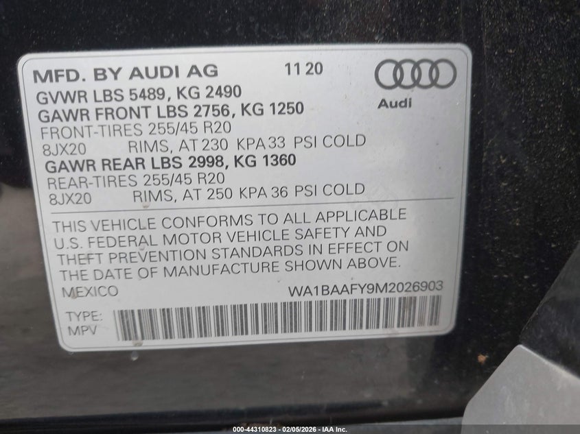 2021 Audi Q5 Premium Plus 45 Tfsi Quattro S Tronic VIN: WA1BAAFY9M2026903 Lot: 44310823