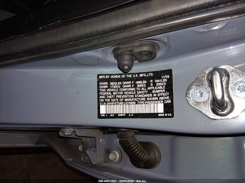 2020 Honda Civic Sport VIN: SHHFK7G45LU210930 Lot: 44311521