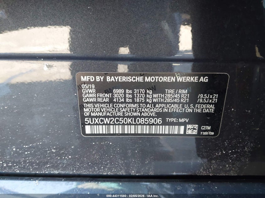 2019 BMW X7 3.0 xDrive40I black Lot 111044311580 Vin 5UXCW2C50KL085906