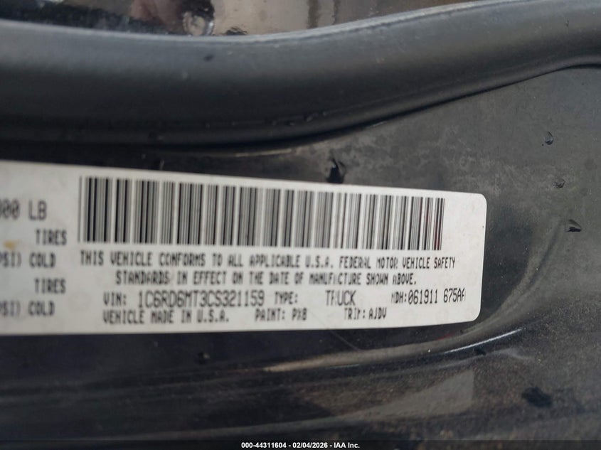 2012 Ram 1500 5.7 Ram Sport black Lot 111044311604 Vin 1C6RD6MT3CS321159