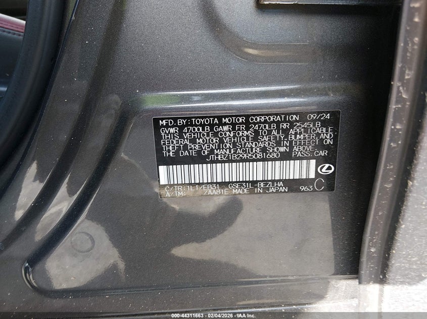 2024 Lexus Is 3.5 Is 350 F Sport Design grey Lot 111044311663 Vin JTHBZ1B29R5081680