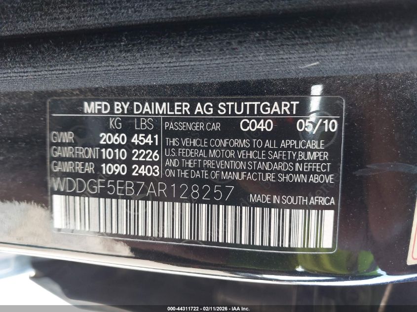 2010 Mercedes-Benz C 300 Luxury/Sport VIN: WDDGF5EB7AR128257 Lot: 44311722