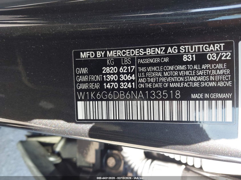 2022 Mercedes-Benz S 500 4Matic VIN: W1K6G6DB6NA133518 Lot: 44312028