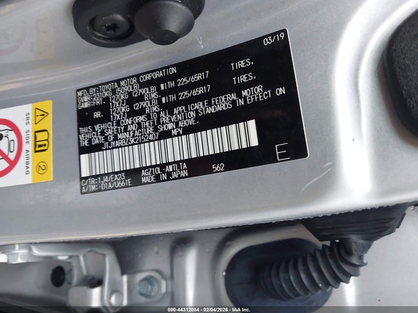 2019 Lexus Nx 300 VIN: JTJYARBZ3K2152407 Lot: 44312084