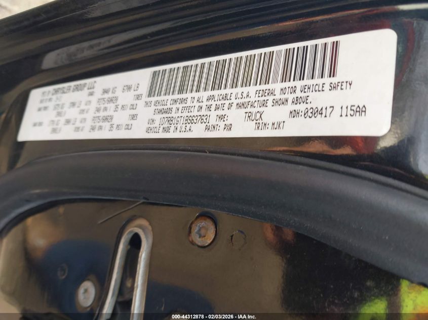 2011 Ram Ram 1500 Slt VIN: 1D7RB1GT1BS637631 Lot: 44312878