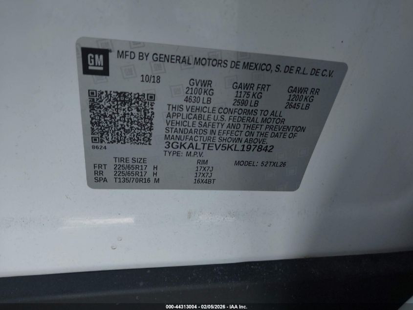 2019 GMC Terrain Sle VIN: 3GKALTEV5KL197842 Lot: 44313004