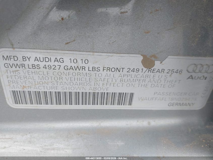 2011 Audi A4 2.0T Premium VIN: WAUFFAFL1BN029476 Lot: 44313059