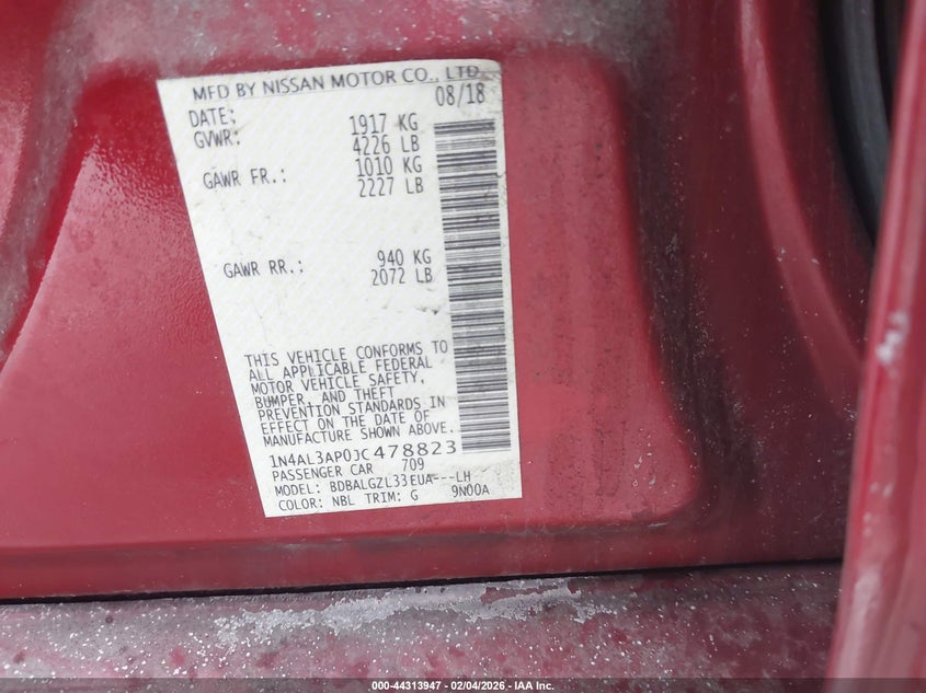 VIN 1N4AL3AP0JC478823 2018 NISSAN ALTIMA 2.5 S