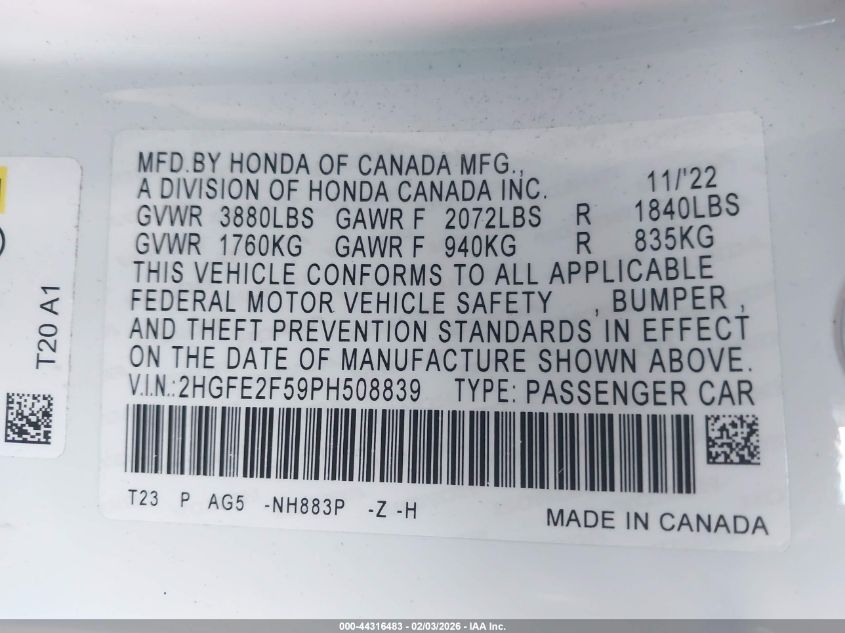 2023 HONDA CIVIC SPORT