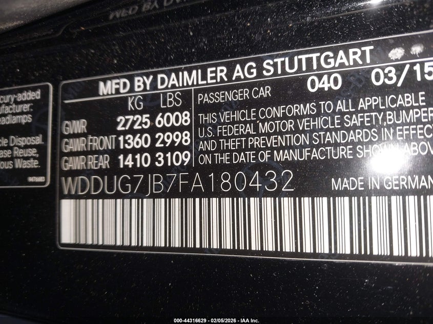 2015 Mercedes-Benz S 63 Amg 4Matic VIN: WDDUG7JB7FA180432 Lot: 44316629