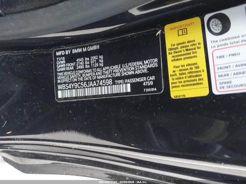 2018 BMW M4 3.0 black Lot 111044317141 Vin WBS4Y9C56JAA74598