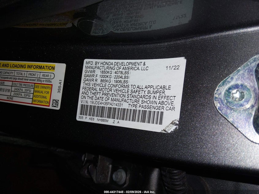 2023 Acura Integra A-Spec VIN: 19UDE4H35PA014331 Lot: 44317448