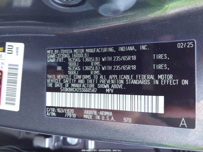 2025 Toyota Highlander 2.5 Hybrid Xle grey Lot 111044317751 Vin 5TDKBRCH2SS660582