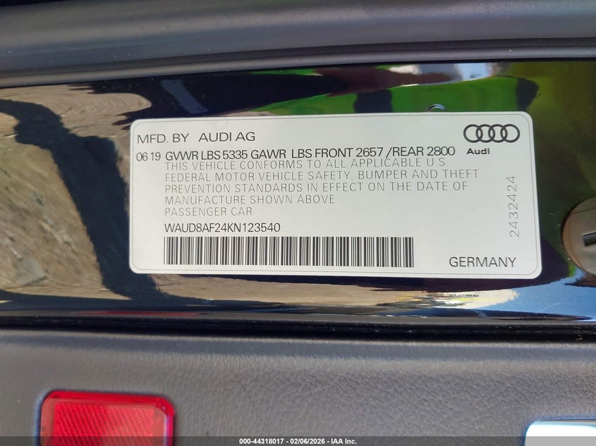 2019 Audi A6 45 Premium VIN: WAUD8AF24KN123540 Lot: 44318017