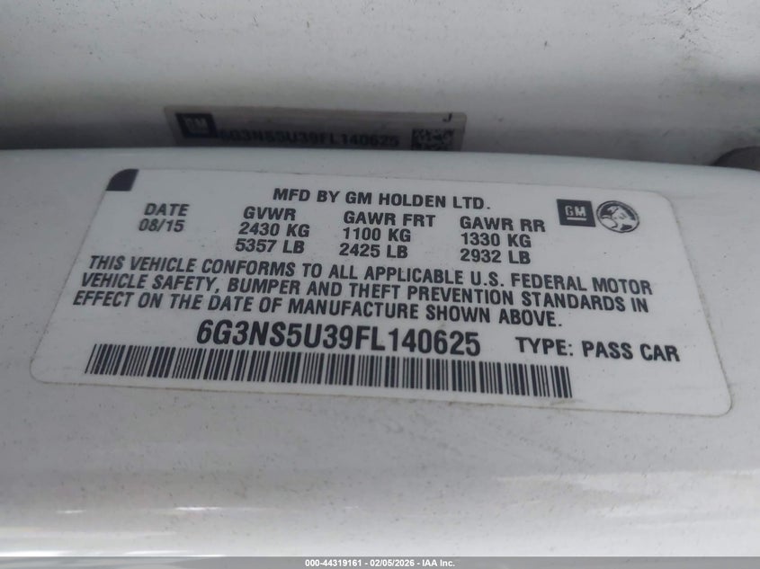 2015 Chevrolet Caprice Police VIN: 6G3NS5U39FL140625 Lot: 44319161