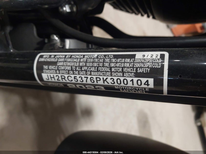 2023 Honda Vt750 C2B VIN: JH2RC5376PK300104 Lot: 44319304