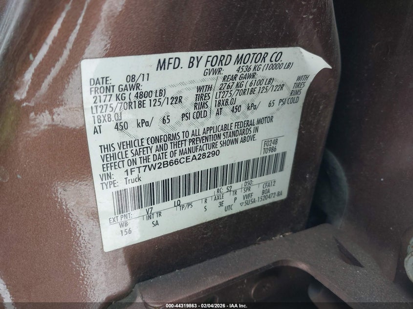 2012 Ford F250 6.2 F-250 King Ranch brown Lot 111044319863 Vin 1FT7W2B66CEA28290