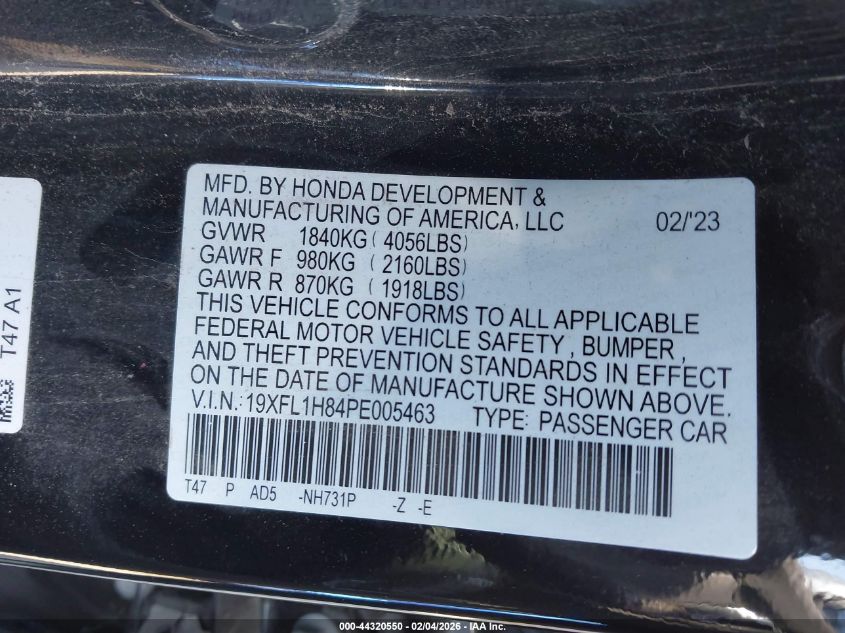 2023 Honda Civic Sport Touring VIN: 19XFL1H84PE005463 Lot: 44320550