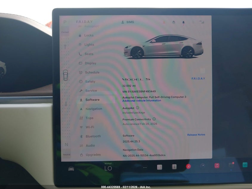 2022 Tesla Model S Dual Motor All-Wheel Drive VIN: 5YJSA1E58NF493449 Lot: 44320569