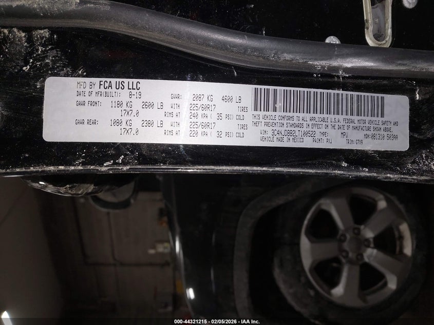 2020 Jeep Compass Latitude 4X4 VIN: 3C4NJDBB2LT100522 Lot: 44321215