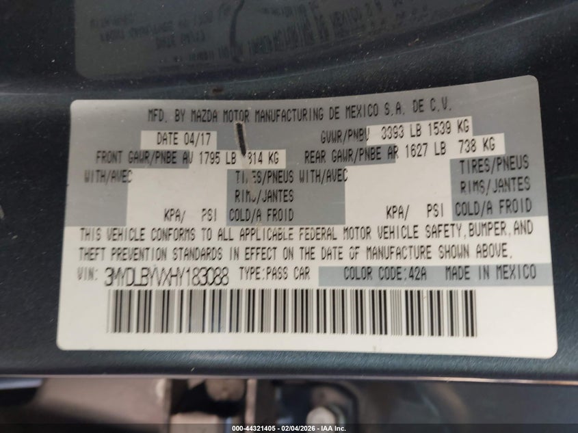 VIN 3MYDLBYVXHY183088 2017 TOYOTA YARIS IA