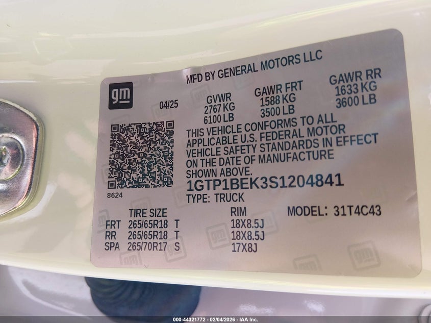VIN 1GTP1BEK3S1204841 2025 GMC CANYON 2WD ELEVATION
