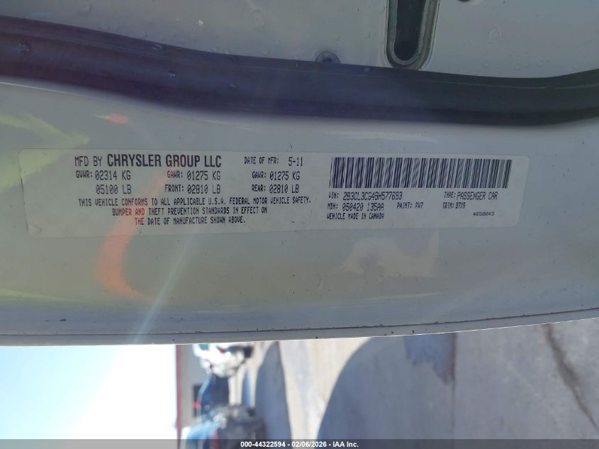 2011 Dodge Charger VIN: 2B3CL3CG4BH577693 Lot: 44322594