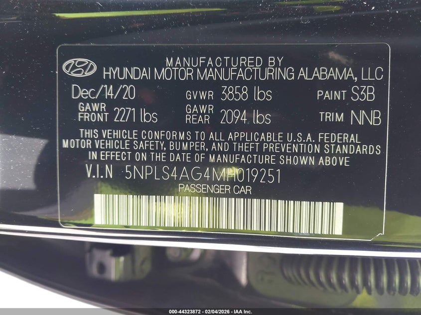 VIN 5NPLS4AG4MH019251 2021 HYUNDAI ELANTRA SEL
