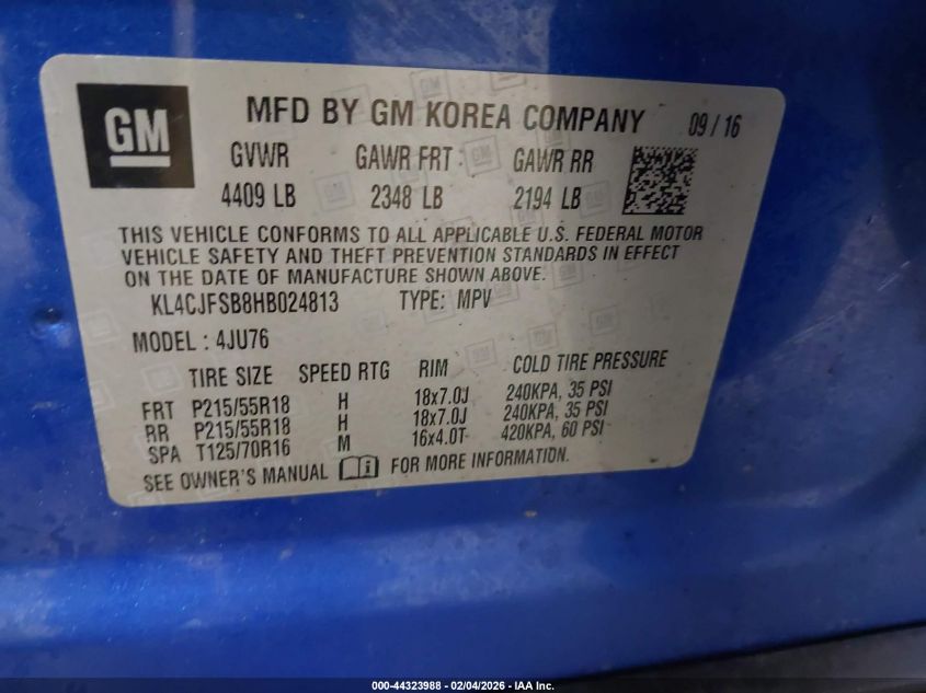 2017 Buick Encore Preferred Ii VIN: KL4CJFSB8HB024813 Lot: 44323988