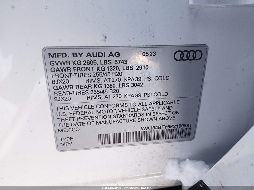 2023 Audi Sq5 Sportback Prestige Tfsi Quattro Tiptronic VIN: WA134BFY5P2159891 Lot: 44324238