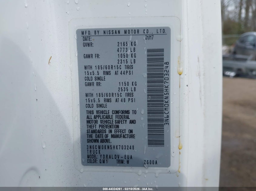 2017 Nissan Nv200 S VIN: 3N6CM0KN5HK703248 Lot: 44324261