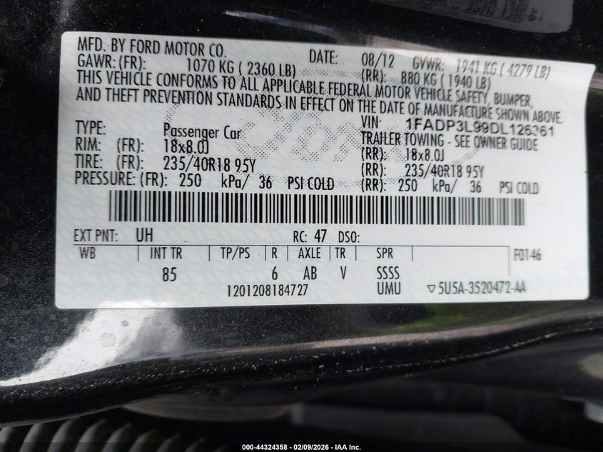 2013 Ford Focus St VIN: 1FADP3L99DL126361 Lot: 44324358