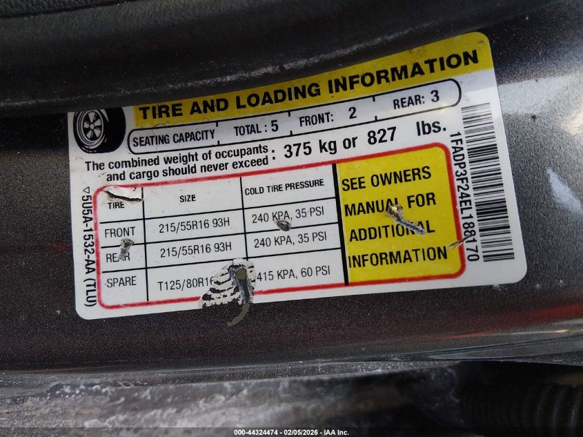 2014 Ford Focus Se VIN: 1FADP3F24EL188170 Lot: 44324474