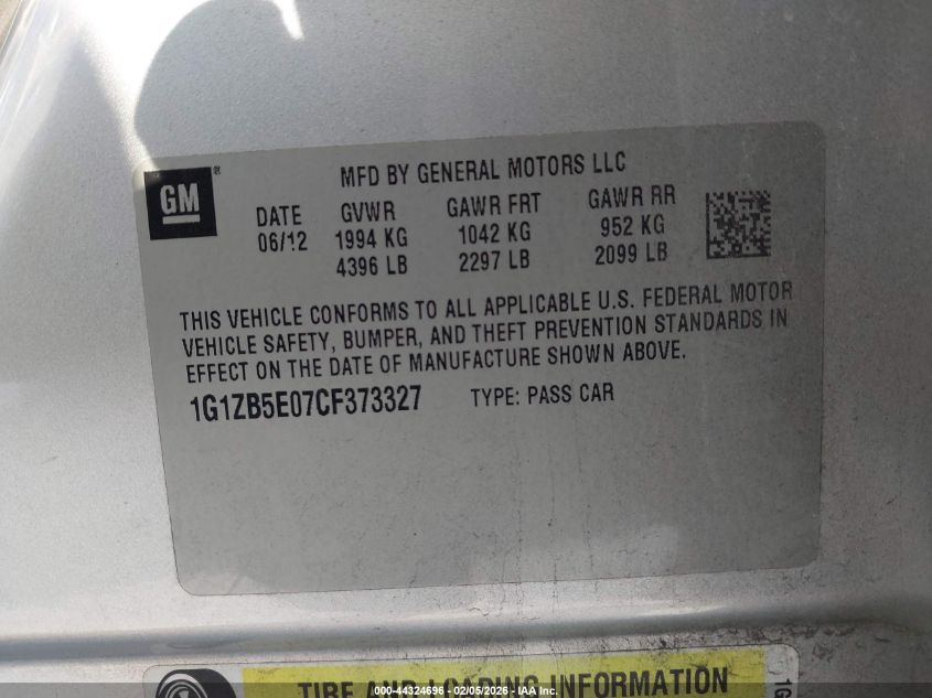 2012 Chevrolet Malibu Ls VIN: 1G1ZB5E07CF373327 Lot: 44324696