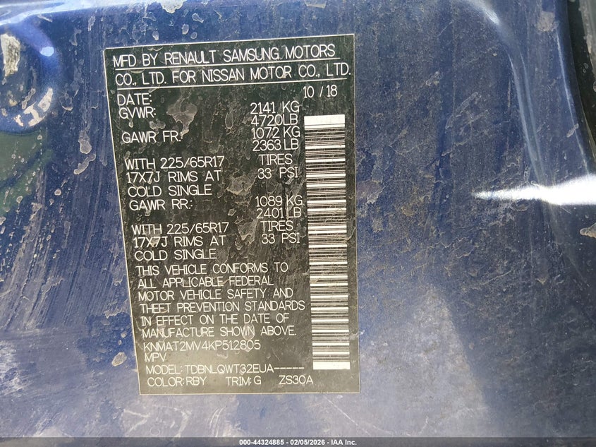 2019 Nissan Rogue Sv VIN: KNMAT2MV4KP512805 Lot: 44324885