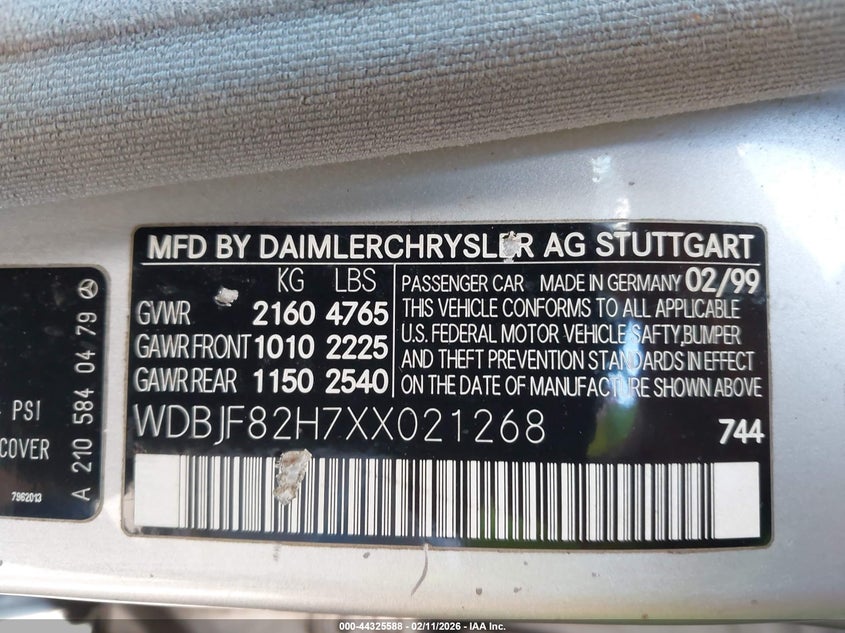 1999 Mercedes-Benz E 320 Awd VIN: WDBJF82H7XX021268 Lot: 44325588