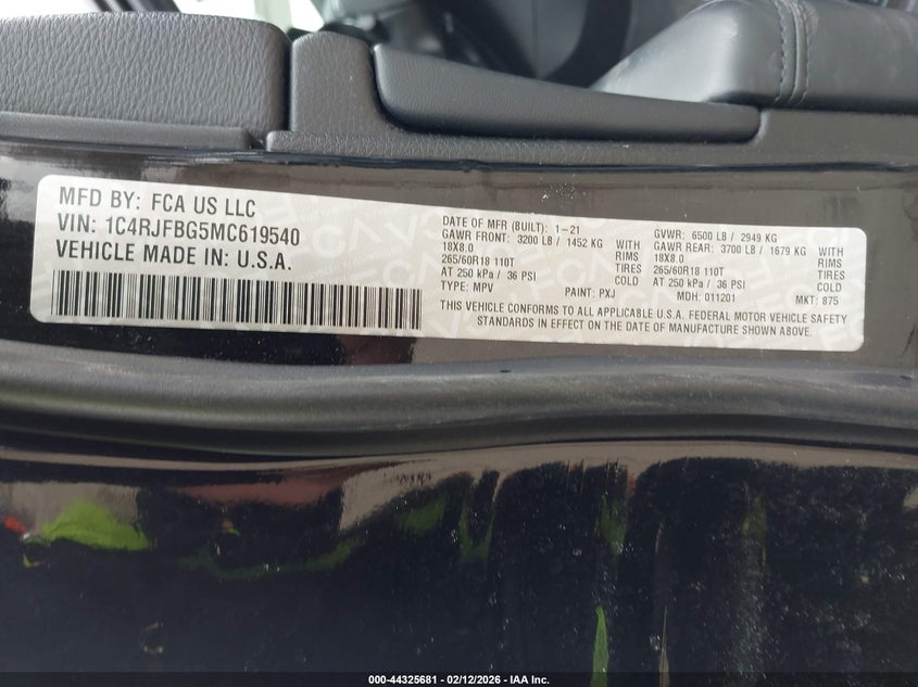 2021 Jeep Grand Cherokee Limited 4X4 VIN: 1C4RJFBG5MC619540 Lot: 44325681