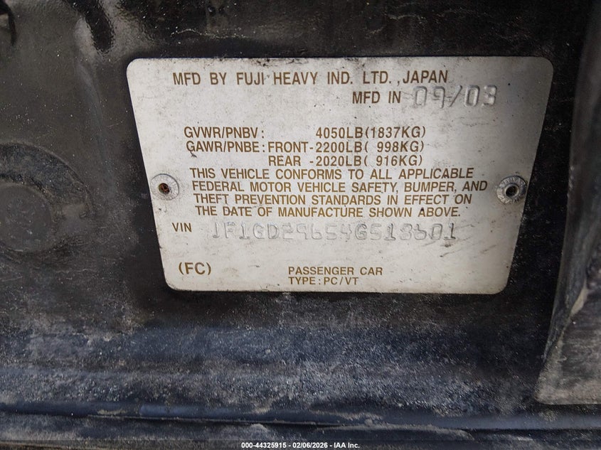 2004 Subaru Impreza Wrx VIN: JF1GD29654G518601 Lot: 44325915