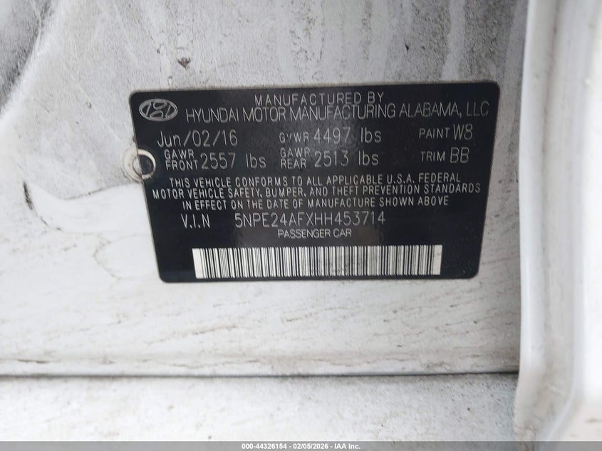 VIN 5NPE24AFXHH453714 2017 HYUNDAI SONATA