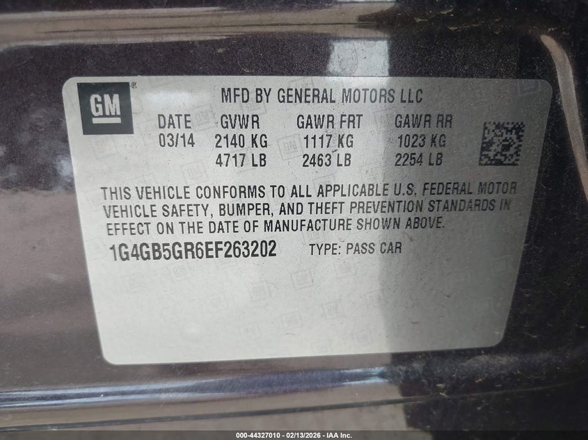 2014 Buick Lacrosse Leather Group VIN: 1G4GB5GR6EF263202 Lot: 44327010