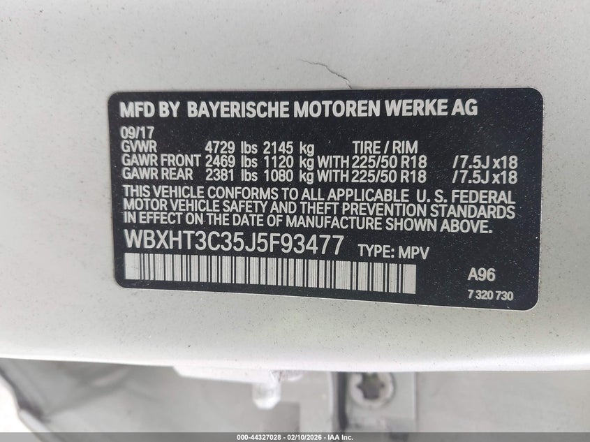 2018 BMW X1 xDrive28I VIN: WBXHT3C35J5F93477 Lot: 44327028