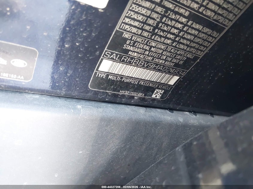 2017 Land Rover Discovery Hse Luxury VIN: SALRHBBV9HA024834 Lot: 44327206