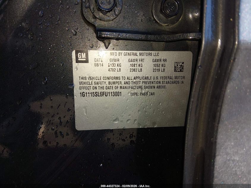 2015 Chevrolet Impala 1Lt VIN: 1G1115SL6FU113001 Lot: 44327324